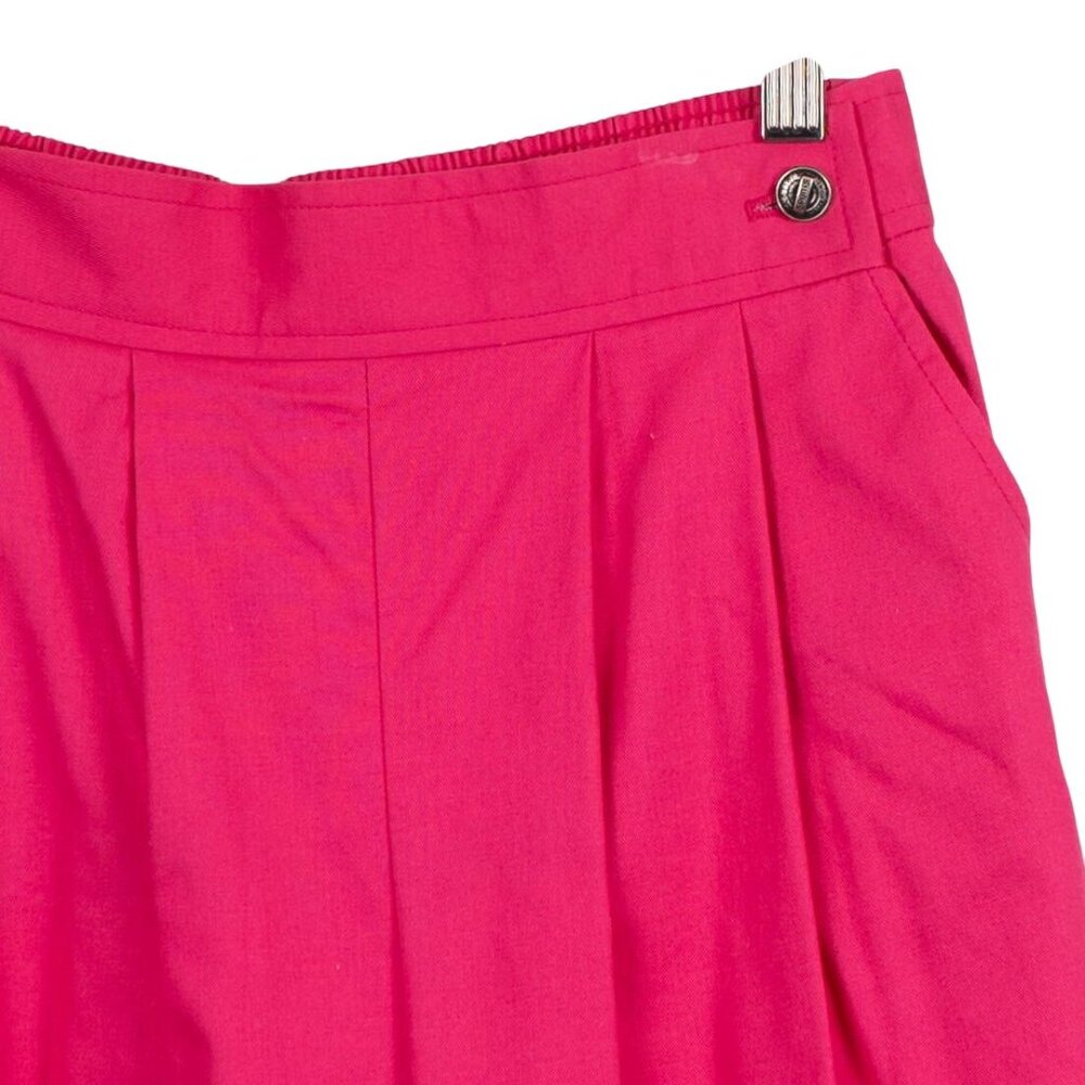 VTG Culottes 6 Pink Pleated 80s Wide Leg Pockets Elastic Waist Button Cotton - Picture 2 of 8